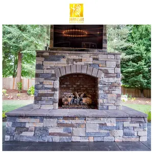 博大石质石板自然壁炉装饰3D壁炉壁炉楼壁炉室外壁炉