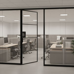 Porte de séparation en verre trempé et aluminium 32,7x79,3 pouces, design minimaliste noir, isolation acoustique, usage bureautique - Product Image 2