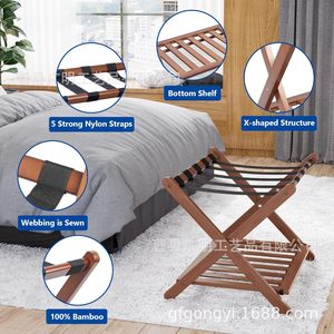 Wooden Luggage Rack Foldable 3 Tier <b>Suitcase</b> Holder For Bedroom Guesthouse Hotel <b>Storage</b> - Product Image 3