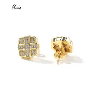 Hip Hop 4 Block Shape Earrings 18K Gold Plated Popular Cross Earring Women Man Wholesale Jewelry