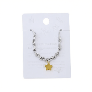 Bracelet en acier inoxydable à sept étoiles avec breloque étoile dorée, bijoux tendance pour femmes - Product Image 2