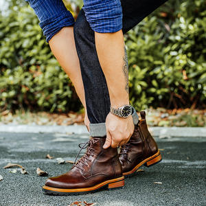 <span class=keywords><strong>Bottes</strong></span> Western en Cuir Véritable Premium pour Hommes, à <span class=keywords><strong>Lacets</strong></span> à la Cheville, Légères, Douces, Vintage, pour Tenue de Travail Décontractée - Product Image 3