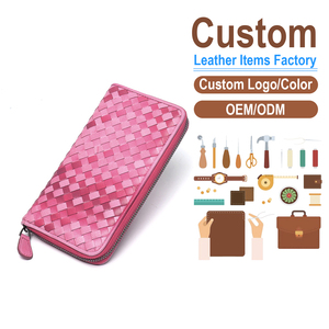 Lambskin Woven Long Zipper Wallet, OEM/ODM Custom Factory, Women's Genuine Leather Gradient <b>Purse</b> - Product Image 1