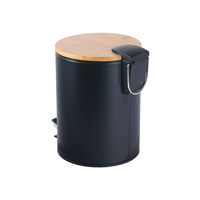 Poubelle à déchets 3L 5L Ronde sur mesure en métal, poubelle à pédale noire 1,3 gallon, poubelle économique avec couvercle en bambou à fermeture douce