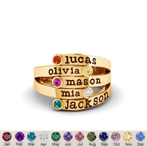 Bague personnalisée classique en cuivre avec pierres de naissance multiples, plaquée or 14 carats, 1 à 6 noms, bijoux sur mesure, cadeau pour la fête des mères - Product Image 2