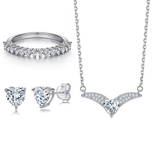 Conjunto de joyería de plata de moda chapado en rodio corte de corazón anillo de Zirconia blanca collar pendientes conjuntos de joyería de mujer para fiesta - Product Image 1