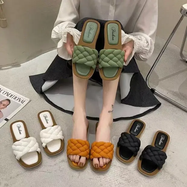 Sandal selop pantai untuk wanita, sepatu Sandal belanja kasual luar ruangan musim panas, Sandal pantai datar gaya Korea untuk wanita