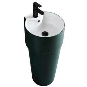 Ceramic Pedestal <b>Basin</b> <b>Round</b> One-Piece Floor Standing Washbasin For Small Apartments And Balconies - Product Image 5