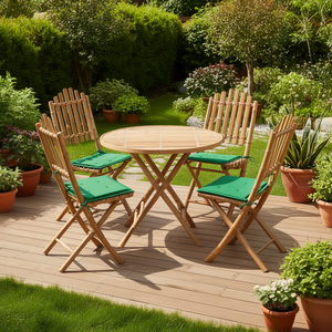 Ensemble de salle à manger de jardin en bambou avec coussins verts, 4 places, meubles d'extérieur pliables, style tropical - Product Image 2