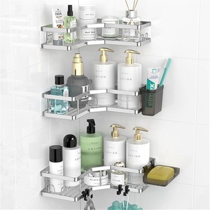 Stainless Steel Modern Bathroom Rectangle Waterproof Punch-free Wall-mounted Double-layer <b>Storage</b> Rack for Toilet <b>Kitchen</b> <b>Corner</b> - Product Image 1