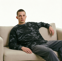 AMCLEVER Nouveau T-shirt Homme à Manches Longues Col Rond Coupe Ample en Polyester/Coton Anti-boulochage, Texture Gaufrée et Imprimé Camouflage de Haute Qualité