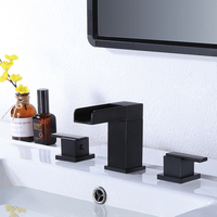Robinet d'évier de salle de bain Aquacubic 3 trous noir mat 8 pouces à bec large