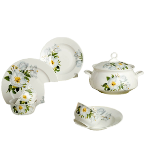 Juego de Vajilla de Porcelana Europea LOGO Wild Lily de 58 Piezas, Libre de BPA, Apto para Lavavajillas, Biodegradable, Juego de Utensilios Personalizables - Product Image 1