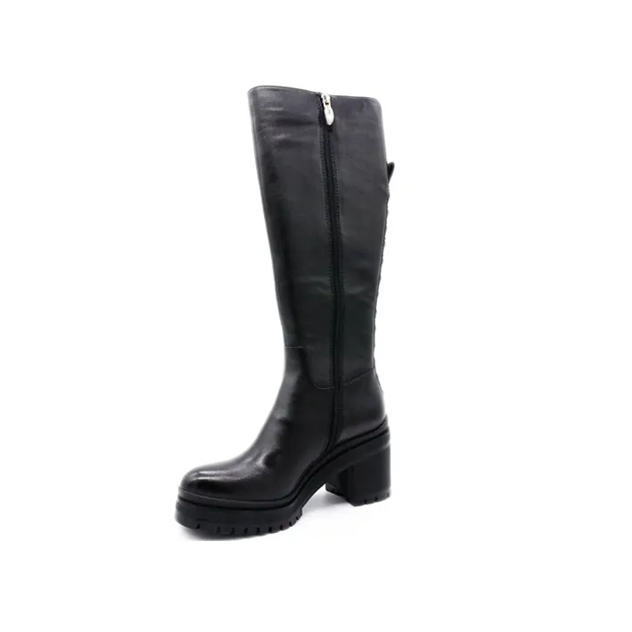 Bottes en cuir à talon haut pour femmes, chaussures brillantes, strass, tendance, longueur genou, collection hiver,