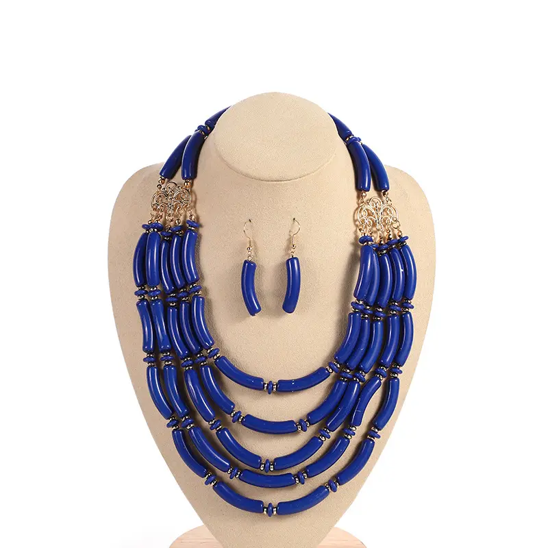 Fashion Exaggerated Multilayer Acrylic Beaded Necklace And Earrings Jewelry Set For Women Girls