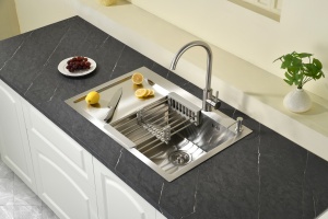 <span class=keywords><strong>Fregadero</strong></span> de Cocina de Acero Inoxidable Hecho a Mano con Textura de Panal de Abeja, de un Solo Tazón, con Dos Orificios, Instalación Bajo <span class=keywords><strong>Encimera</strong></span>, Calidad Premium - Product Image 2