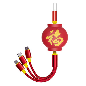 Câble de données rétractable 3-en-1 Type-C Micro USB en nylon rouge pour téléphone portable avec conception extensible - Product Image 4