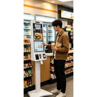 Terminal de commande en libre-service avec lecteur de paiement NFC intégré, écran 32 pouces, pour restauration rapide, sur pied, pour restaurant