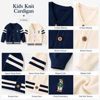 Kinder Frühling Herbst V-Ausschnitt Strickjacke 68% Baumwollmischung Bestickt Schulstil Gestreifter Lässiger Pullover Mantel für Jungen Mädchen