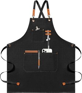 Tablier de salon de beauté en toile de coton tissée, à dos croisé, réglable, avec grandes poches pour les cils personnalisés - Marron - Product Image 5