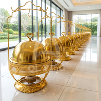 QY Réchaud de Buffet Rond de Luxe Royal Doré 8L en Acier Inoxydable pour Mariages, Hôtels et Traiteurs - Vente en Gros Directe Usine