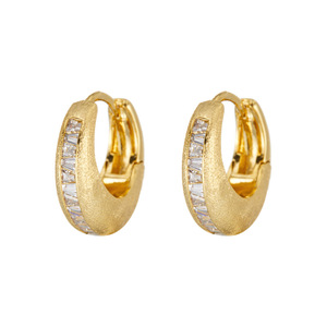 Huggie Earrings Cubic Zirconia Channel Setting Silver Tone Women's Fashion Jewelry Everyday Wear Geometric Design - Product Image 5