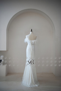 Mily sposa MQW01909 piume di struzzo paillettes festa nuziale sposa da essere abito plissettato abito da sposa - Product Image 2