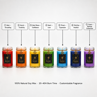 Ensemble de 7 bougies chakra en cire de soja naturelle, dans un bocal en verre, pour studio de yoga, méditation, guérison énergétique, coffret cadeau, OEM, étiquette privée