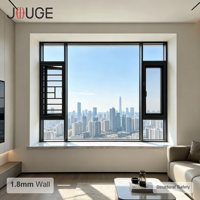 Fenêtre à ouverture extérieure en aluminium moderne JOUGE avec moustiquaire intégrée, série 120, profilé 1,8 mm, isolation phonique 44 mm pour maison