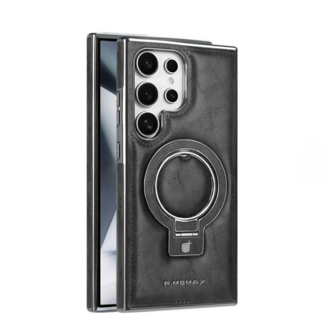 High Quality Business Magnetic Ring Holder Leather Phone case for samsung S26 ultra S25 Electroplate Back Cover for iPhone 17 16