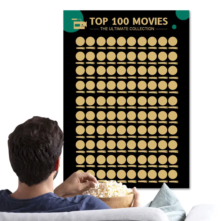 कस्टम लोगो मुद्रित 100 स्थानों शहरों खरोंच बंद बाल्टी सूची 100 फिल्मों खरोंच बंद पोस्टर
