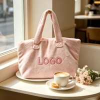 Grand sac fourre-tout en coton peluche personnalisé avec logo brodé, sac à bandoulière décontracté pour femme, idéal pour le bureau et les voyages
