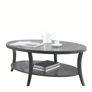 Mesa de Centro Ovalada Contemporánea con Tapa de Vidrio Gris y Estructura Metálica, Mueble Resistente para Sala de Estar - Product Image 1