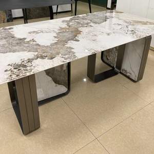 Mesa <span class=keywords><strong>de</strong></span> comedor y silla con placa <span class=keywords><strong>de</strong></span> roca <span class=keywords><strong>de</strong></span> <span class=keywords><strong>cara</strong></span> brillante italiana, combinación <span class=keywords><strong>de</strong></span> piedra <span class=keywords><strong>de</strong></span> lujo, mesa <span class=keywords><strong>de</strong></span> comedor familiar <span class=keywords><strong>Pandora</strong></span> simple moderna - Product Image 4