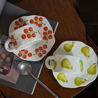 Ensemble tasse et soucoupe en céramique Cottagecore, motif tomate et poire, pour le thé de l'après-midi, pour la maison, le café, la cuisine