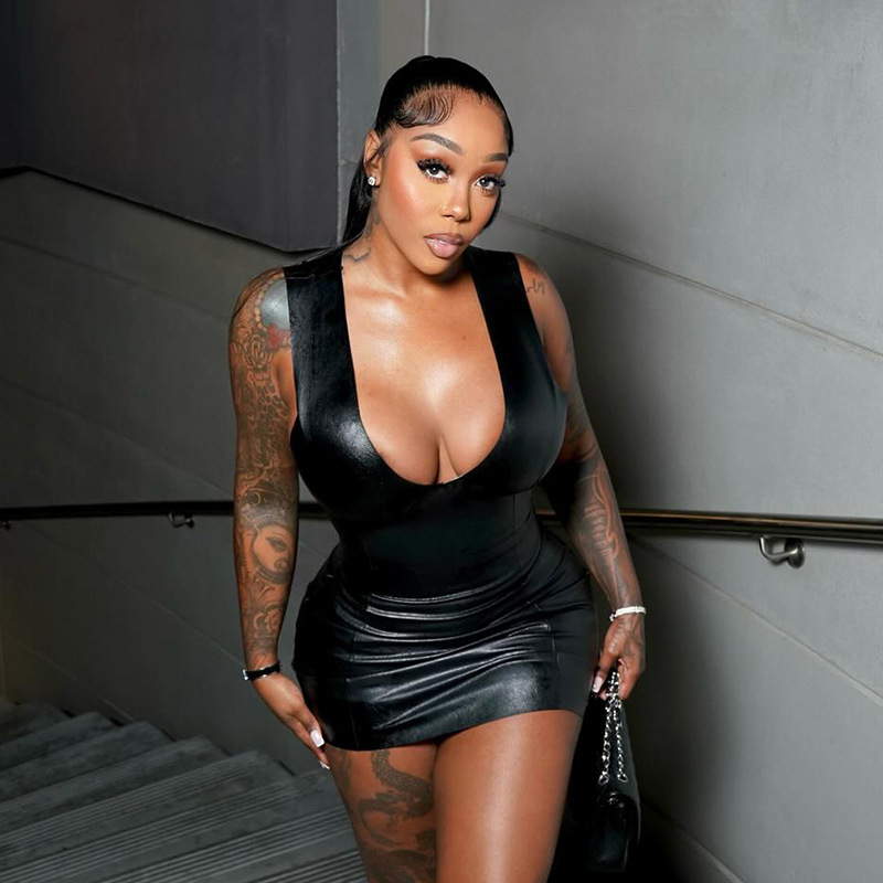 Black Leather Dress Sexy Tight Bodycon Mini Style