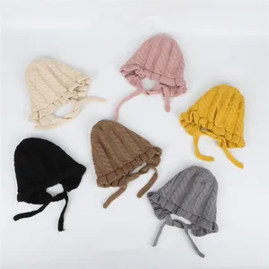 Mùa Đông Mới Chàng Trai Dễ Thương Cô Gái Mềm Acrylic Ấm Bé Pixie Mũ Đan Crochet Patterns Đáng Yêu Bé Tóc Bonnet Với Strings