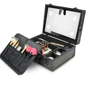 Make up Case Contouring Beauty Kit Gift Set Mirror Storage Case with Light Factory Price Black Makeup Case Solid