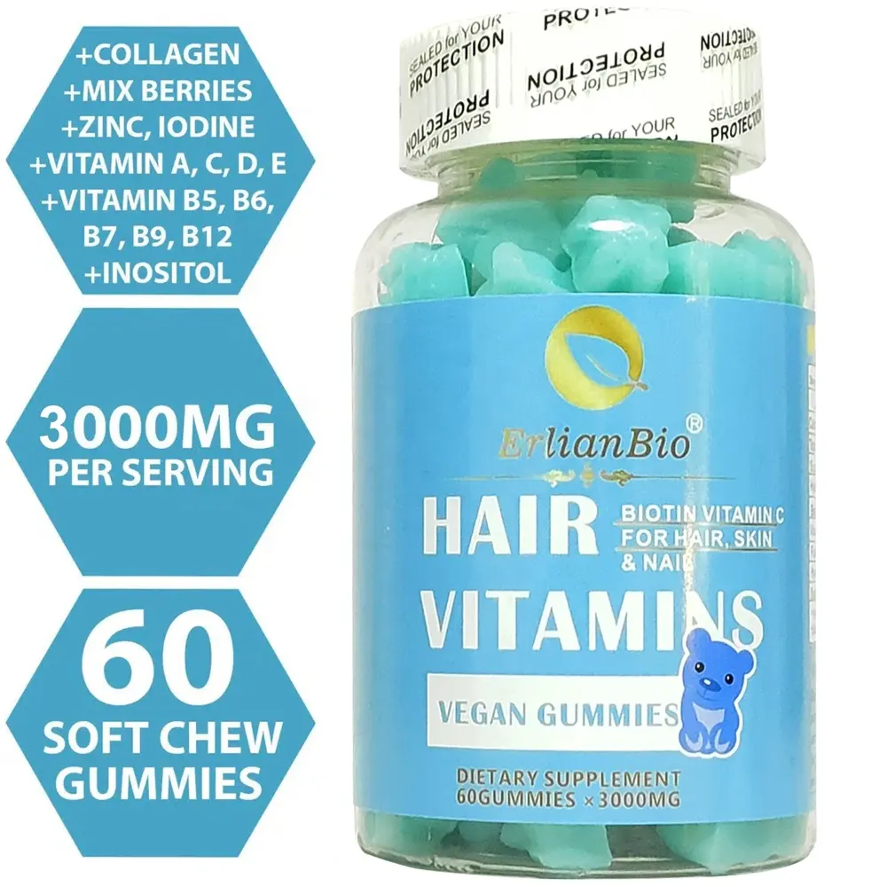 Hair Vitamins Private Label Vegan Sugerbear Hair Vitamin Growth Biotin Collagen Gummies Hair Skin Nails