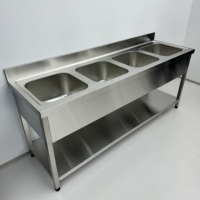 Équipement de cuisine commercial GROCHOO, évier de cuisine personnalisé en acier inoxydable 201/304 à quatre bacs, finition brossée mate, anti-corrosion
