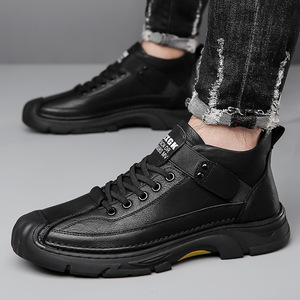 Chaussures de randonnée en cuir pour hommes, bout rond, doublure en polaire, semelle extérieure en caoutchouc, semelle intermédiaire en EVA, bottes décontractées isolantes pour l'automne - Product Image 3