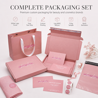Ensemble d'emballage de beauté personnalisé avec logo en gros, boîte à paillettes, sac poly, papier de soie, autocollant, carte, ensemble d'abonnement pour petites entreprises