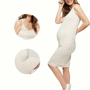 Robe <span class=keywords><strong>de</strong></span> maternité rayée sans manches, longueur genou, coupe trapèze |   Tissu respirant, antibactérien, extensible, écologique, pour l'allaitement et la <span class=keywords><strong>grossesse</strong></span> - Product Image 2