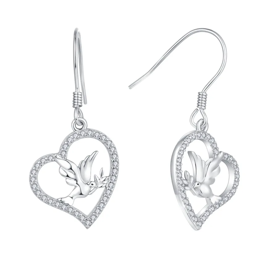 Wholesale High Quality Peace Dove Earrings Jewellery Fashion Women's Gift 925 Sterling Silver Heart Earrings
