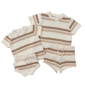 Custom Knitted Clothes Boys Girls Baby Unisex T-shirt Wholesale Children's Casual Two-piece Clothing Set