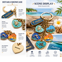 Porte-clés en métal en forme de cœur coloré, émail personnalisé, souvenirs des Maldives, vente en gros