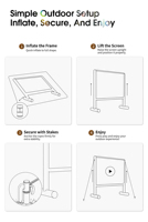 Écran de projection gonflable d'extérieur Wupro, nouveau design 2025, 16:9, résistant au vent, 100 pouces, portable, blanc mat, projection arrière