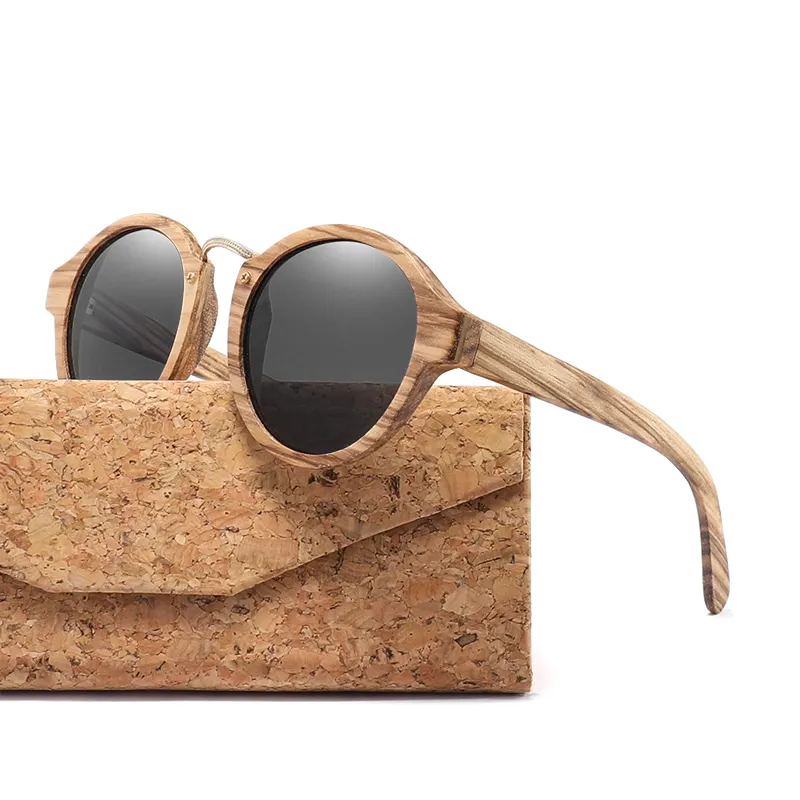 Eyewear Shades Hand gefertigte hochwertige UV400 polarisierte Linse Sonnenbrille Custom Logo Retro Herren Runde Holz Sonnenbrille