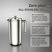Carafe filtrante à eau en acier inoxydable 304 sans plastique, élimination des PFAS, purificateur par gravité, 2,5 L, résine échangeuse d'ions, charbon actif