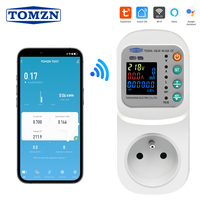 Enchufe inteligente TOMZN TOSVA-16LW Francia WIFI TUYA con medidor de voltaje, corriente y fugas, CA 110V 220V ajustable de 1-16A con temporizador y medición PE.